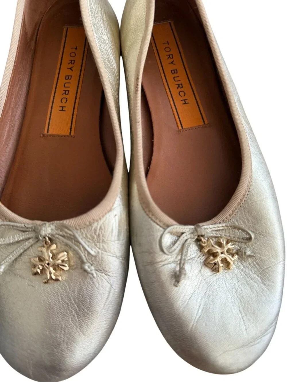TORY BURCH Gold Leather Ballet Flats Size 8